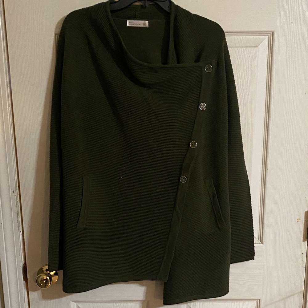 New York & Co 89th & Madison Olive Green Women's Wrap Cardigan Sweater S Small